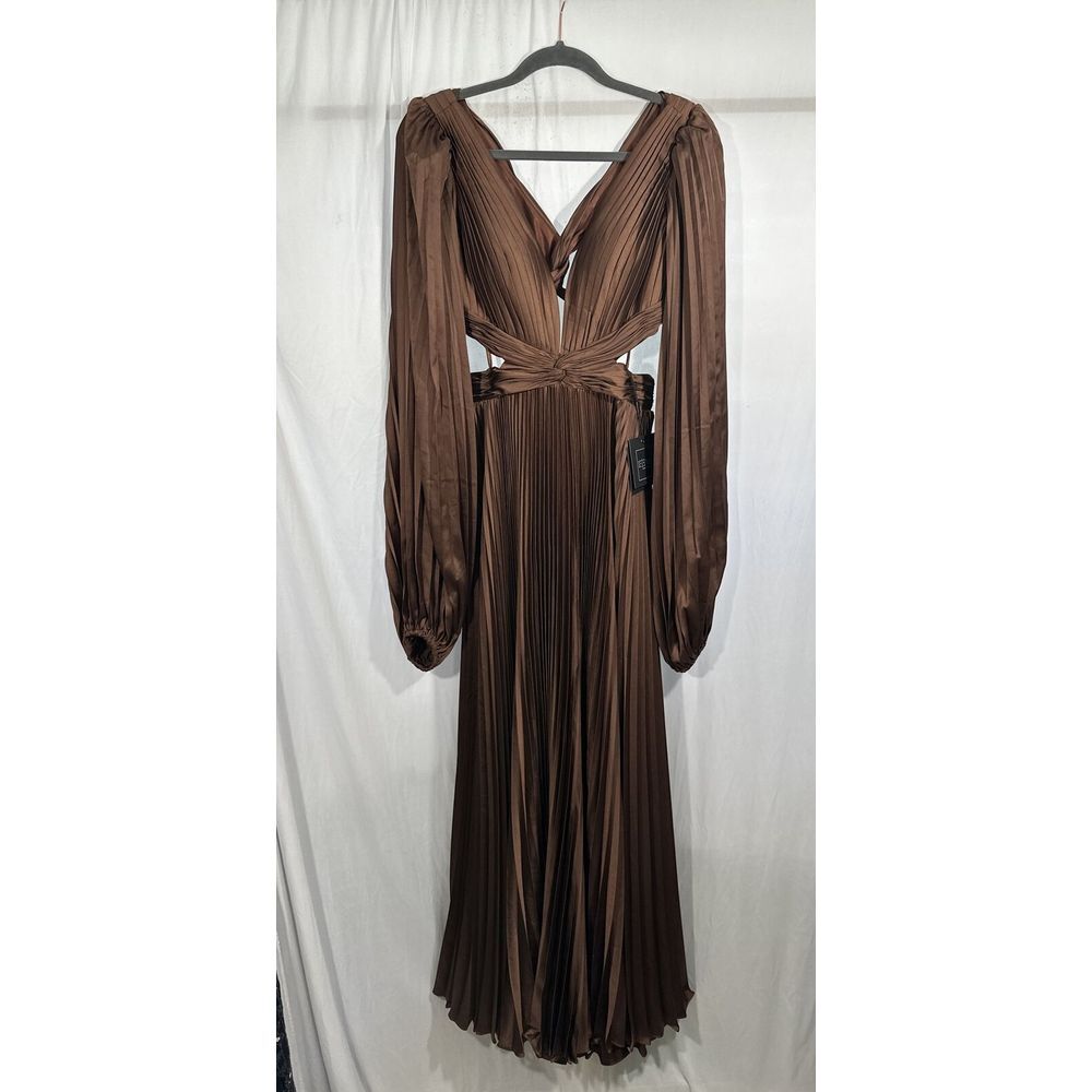 NWT IEENA Mac Duggal [ 6 ] Long Sleeve Pleat Charmeuse CutOut Gown Espresso S957 - Picture 8 of 14